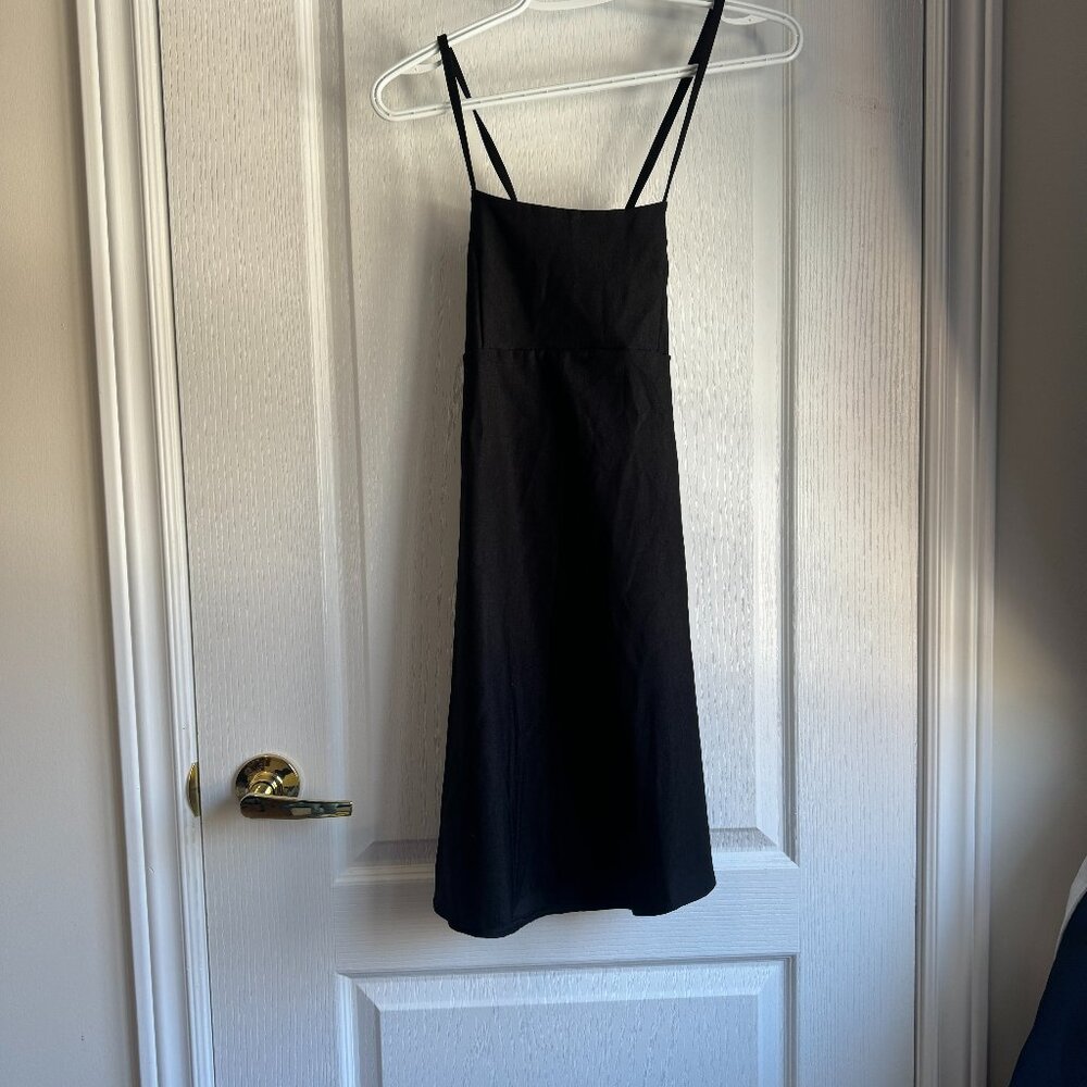 black open lace back dress